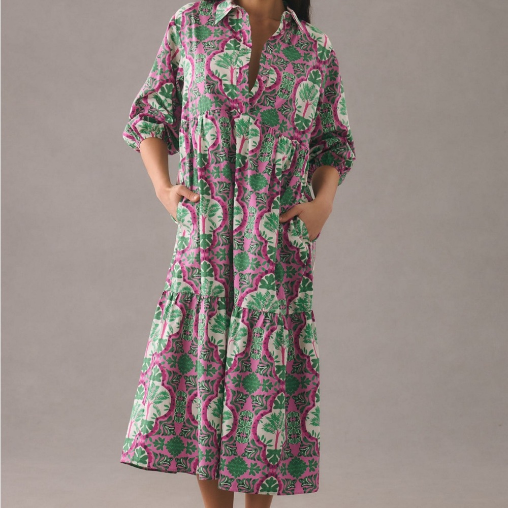 Anthropologie Maeve Bettina Pink & Green Printed Dress
